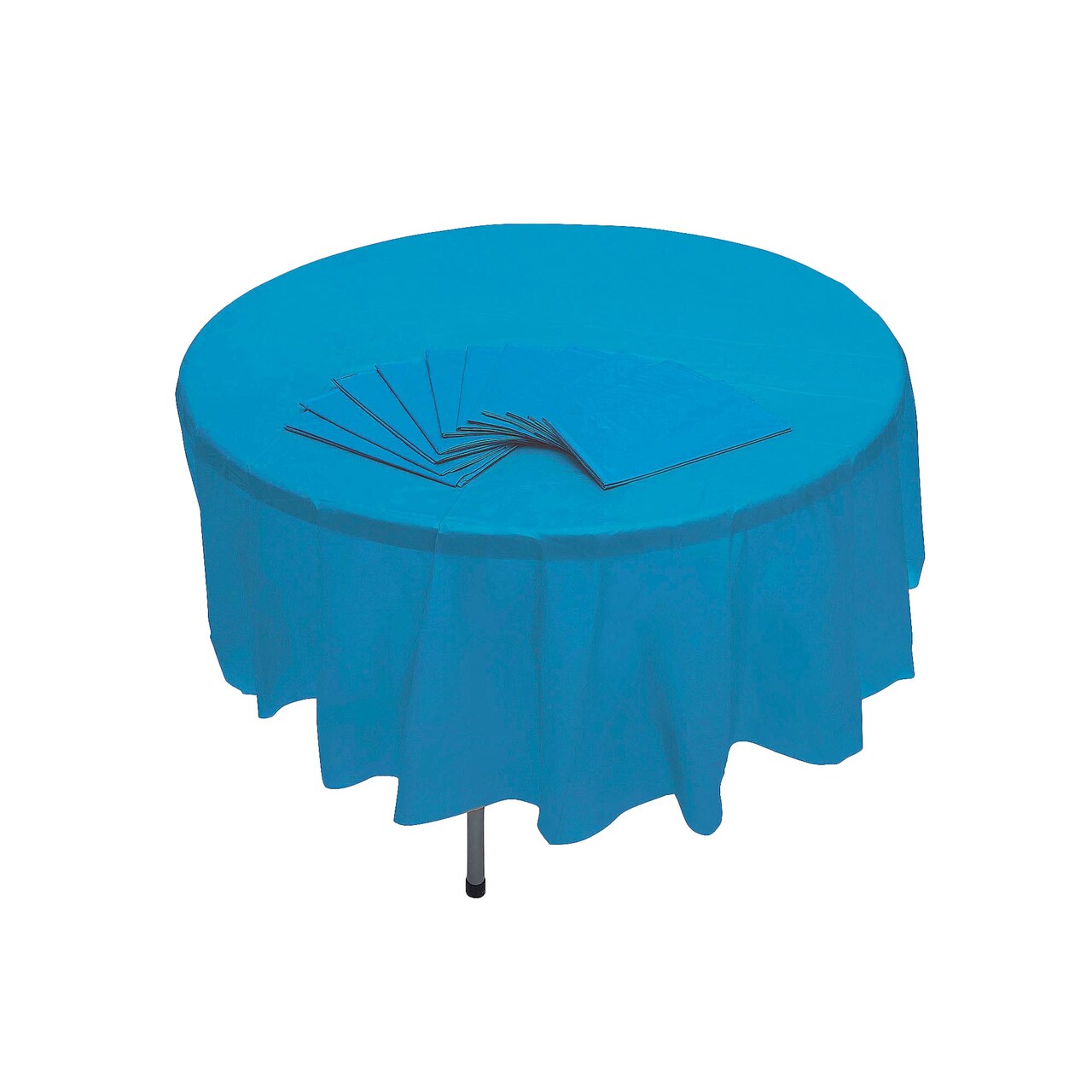 Bulk 12 Pieces Turquoise Banquet Style Round Disposable Plastic Tablecloths 82"